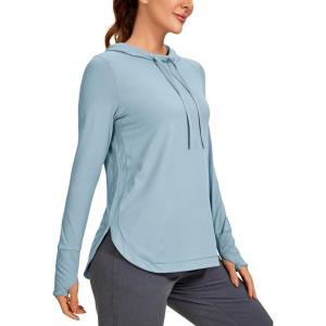 CRZ YOGA Workout Long Sleeve Shirt for Women Hoodie Pullover Athletic Hooded Sweatshirts Sports Gym Tops with Thumbhole(Light Grayish Blue)
