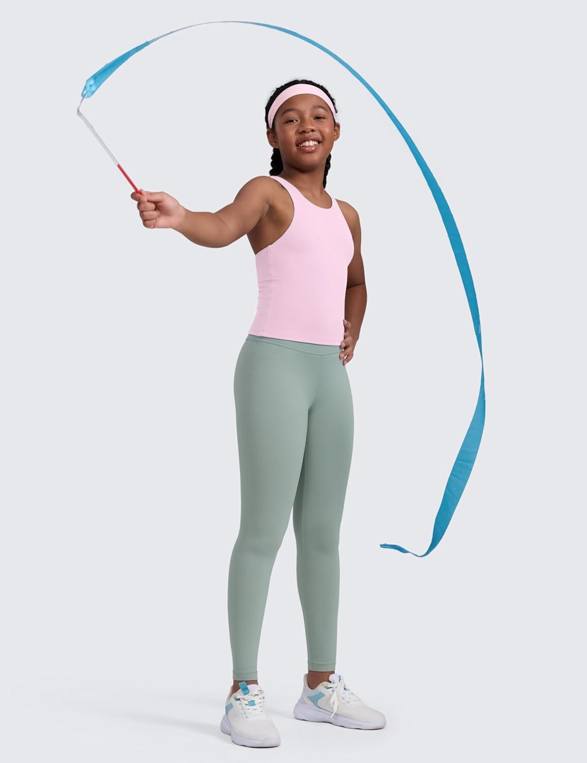 imageCRZ YOGA Girls Butterluxe Double Lined High Neck Tank Tops Waist Length Dance Yoga Athletic Casual Racerback Kids TeenPink Peony