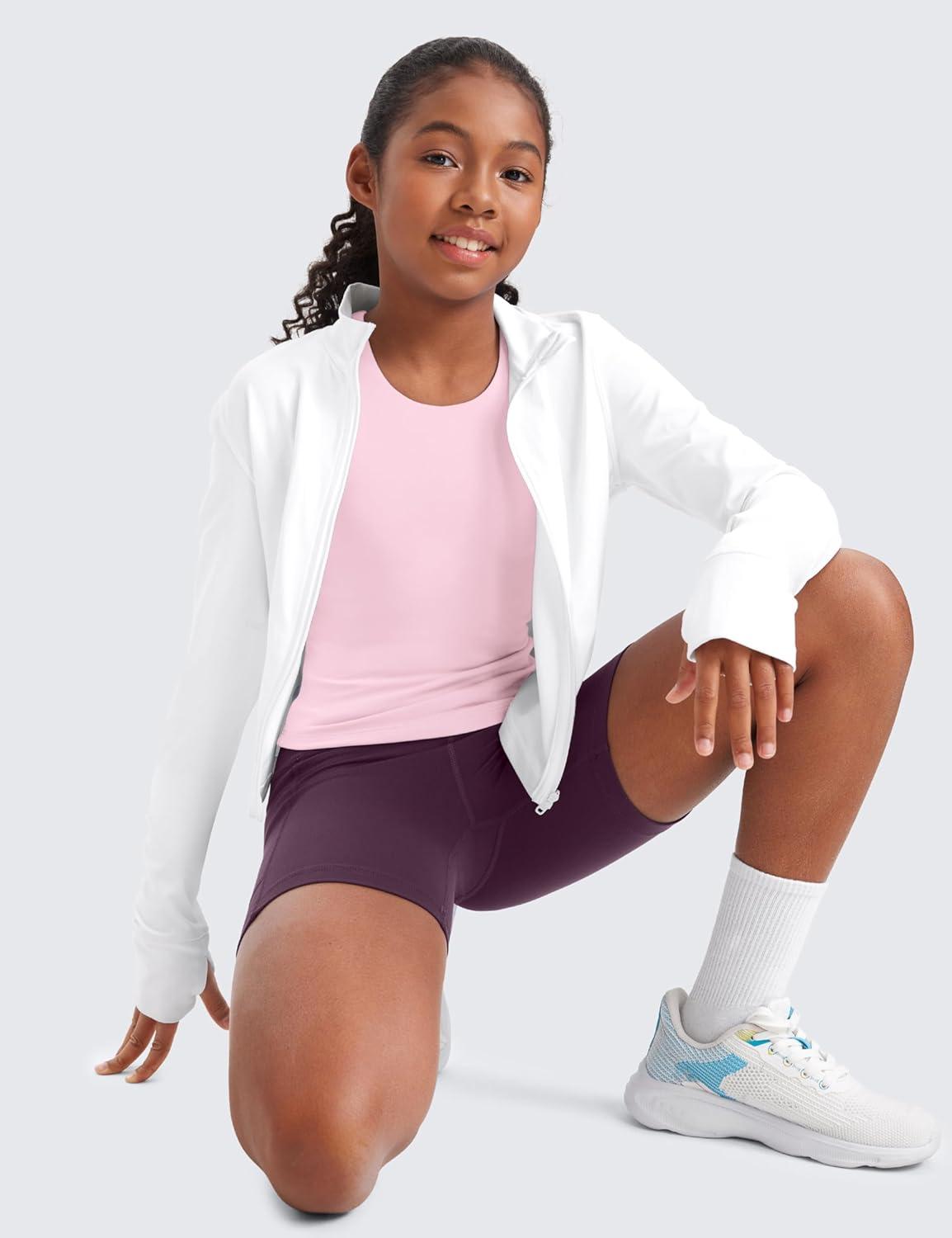 imageCRZ YOGA Girls Butterluxe Double Lined High Neck Tank Tops Waist Length Dance Yoga Athletic Casual Racerback Kids TeenPink Peony