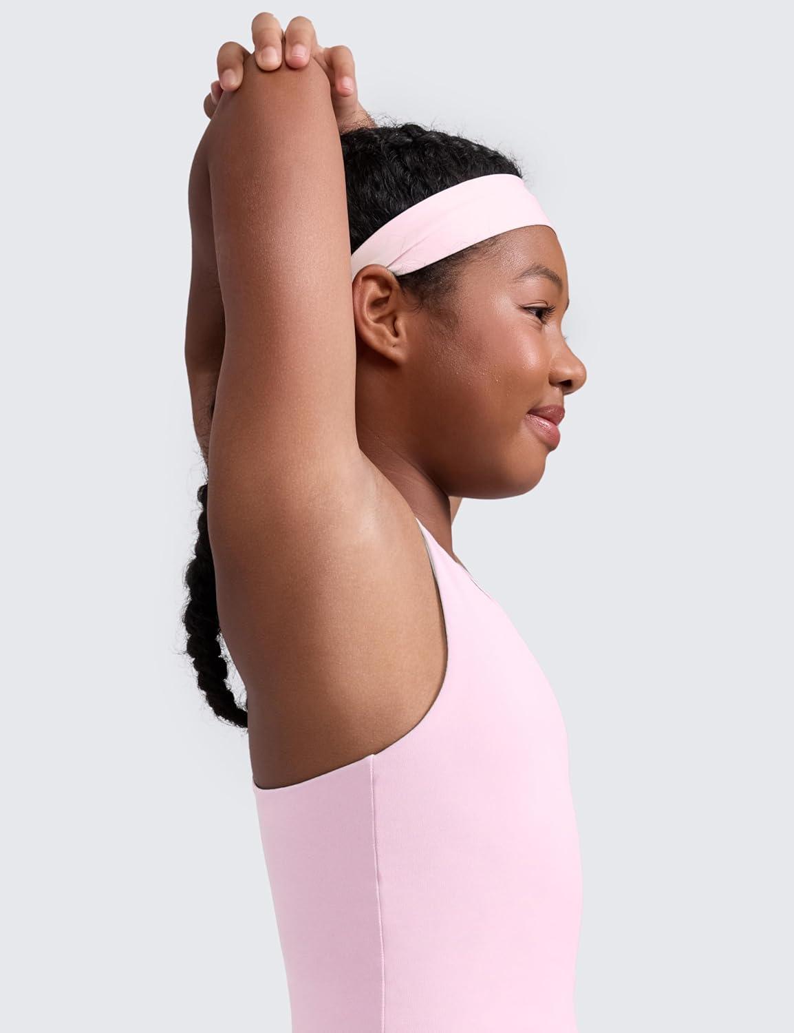 imageCRZ YOGA Girls Butterluxe Double Lined High Neck Tank Tops Waist Length Dance Yoga Athletic Casual Racerback Kids TeenPink Peony