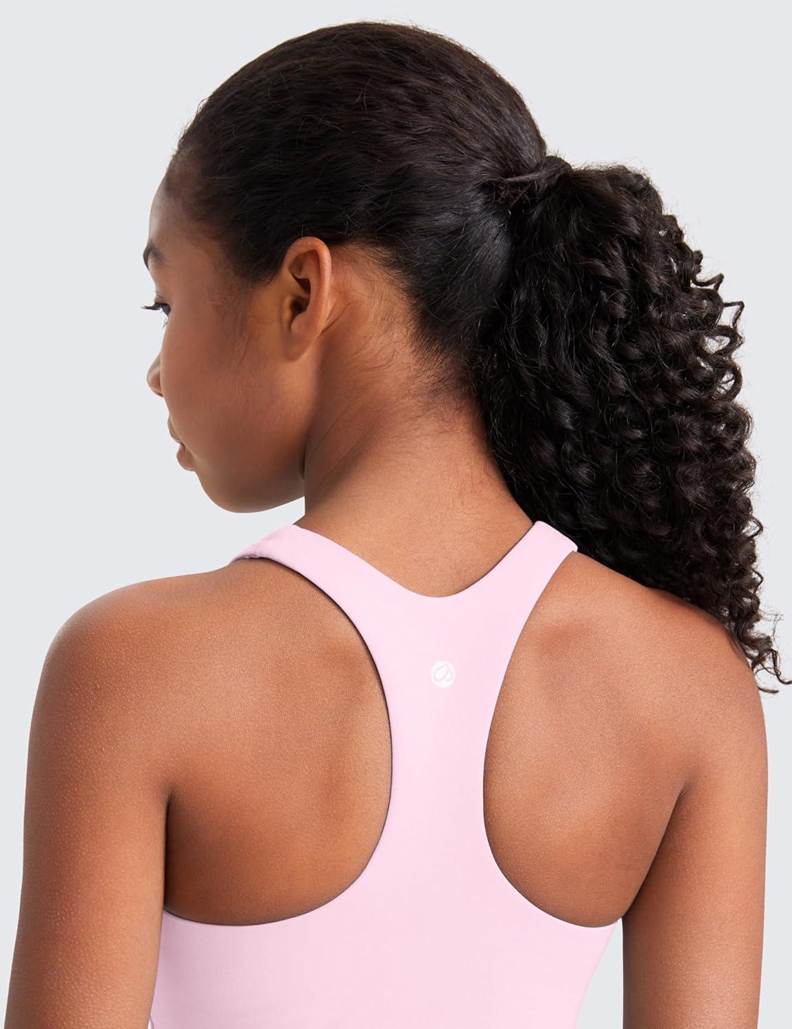 imageCRZ YOGA Girls Butterluxe Double Lined High Neck Tank Tops Waist Length Dance Yoga Athletic Casual Racerback Kids TeenPink Peony