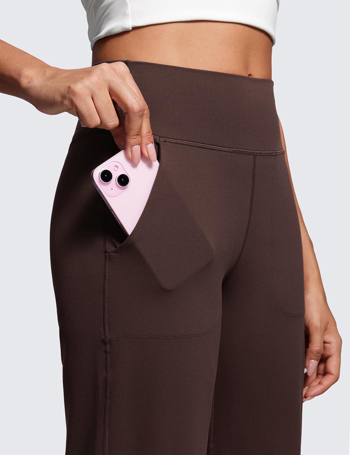 imageCRZ YOGA Womens Butterluxe High Waist Wide Leg Pants with Pockets 31quot Buttery Soft Comfy Casual Yoga LoungeHot Fudge Brown
