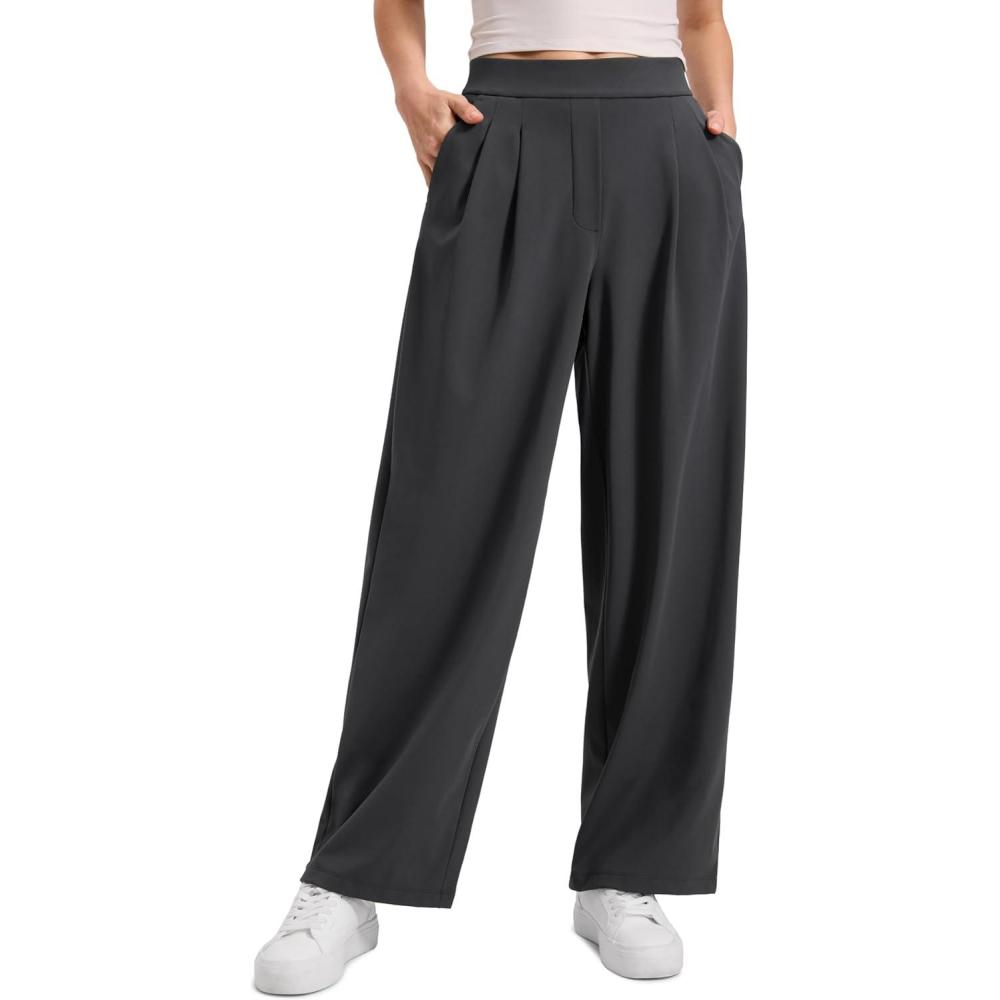 imageCRZ YOGA 4Way Stretch Wide Leg Work Pants for Women 29quot  Bussiness Casual Dress Trousers with PocketsInk Gray