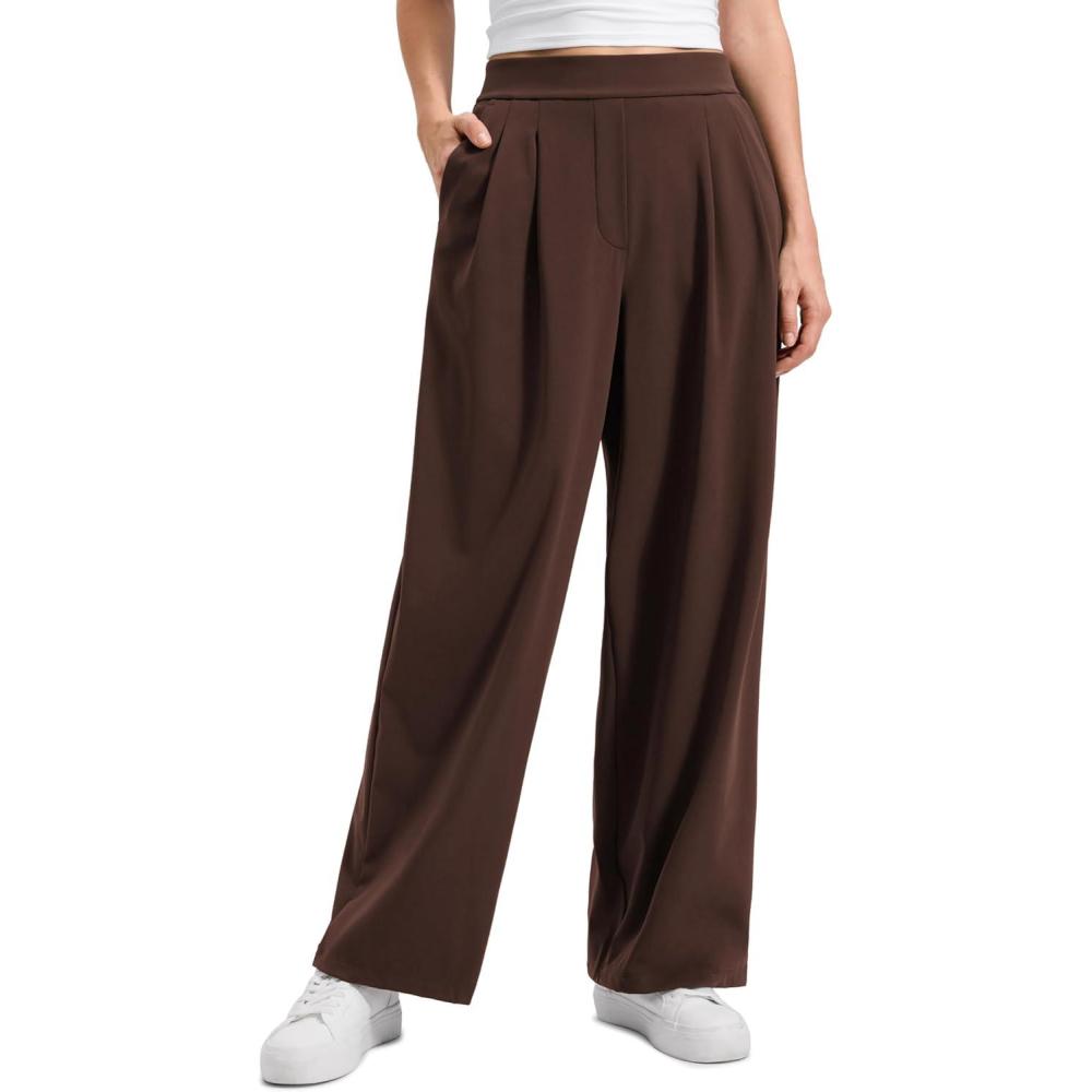 imageCRZ YOGA 4Way Stretch Wide Leg Work Pants for Women 29quot  Bussiness Casual Dress Trousers with PocketsLava Brown