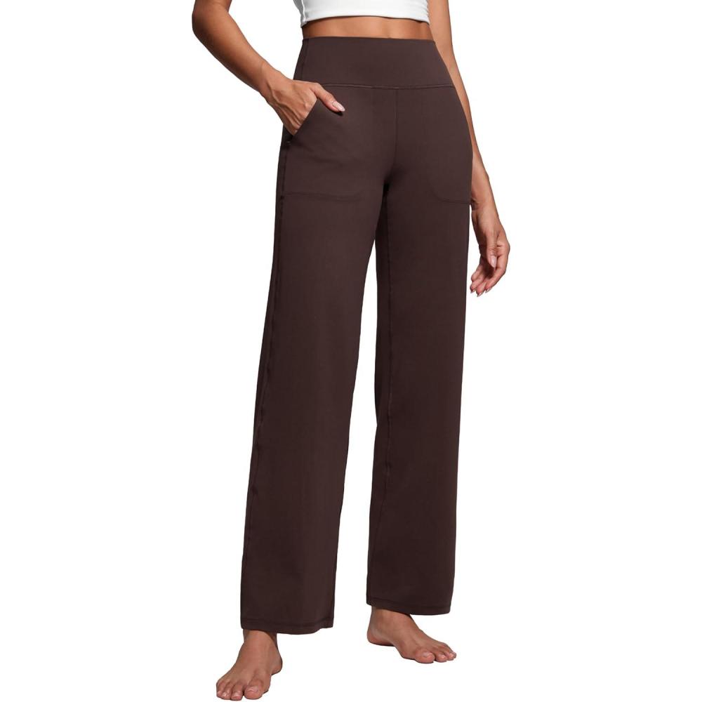 imageCRZ YOGA Womens Butterluxe High Waist Wide Leg Pants with Pockets 31quot Buttery Soft Comfy Casual Yoga LoungeHot Fudge Brown