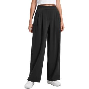 CRZ YOGA 4-Way Stretch Wide Leg Work Pants for Women 29″ – Bussiness Casual Dress Trousers with Pockets(Black)