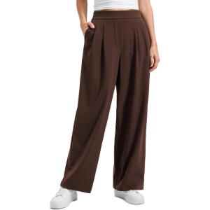 CRZ YOGA 4-Way Stretch Wide Leg Work Pants for Women 29″ – Bussiness Casual Dress Trousers with Pockets(Lava Brown)
