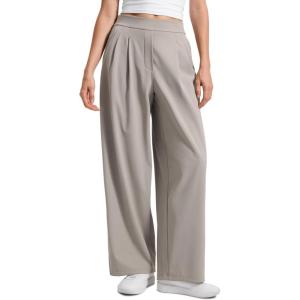 CRZ YOGA 4-Way Stretch Wide Leg Work Pants for Women 29″ – Bussiness Casual Dress Trousers with Pockets(Stone)
