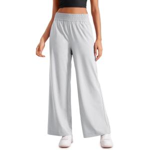 CRZ YOGA Lightweight Wide Leg Pants for Women 30″ High Waisted Casual Lounge Travel Work Sweatpants Loose Fit Summer(Platinum Grey)