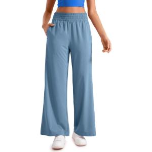 CRZ YOGA Lightweight Wide Leg Pants for Women 30″ High Waisted Casual Lounge Travel Work Sweatpants Loose Fit Summer(Universe Blue)