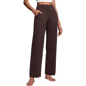 CRZ YOGA Womens Butterluxe High Waist Wide Leg Pants with Pockets 31″ – Buttery Soft Comfy Casual Yoga Lounge(Hot Fudge Brown)