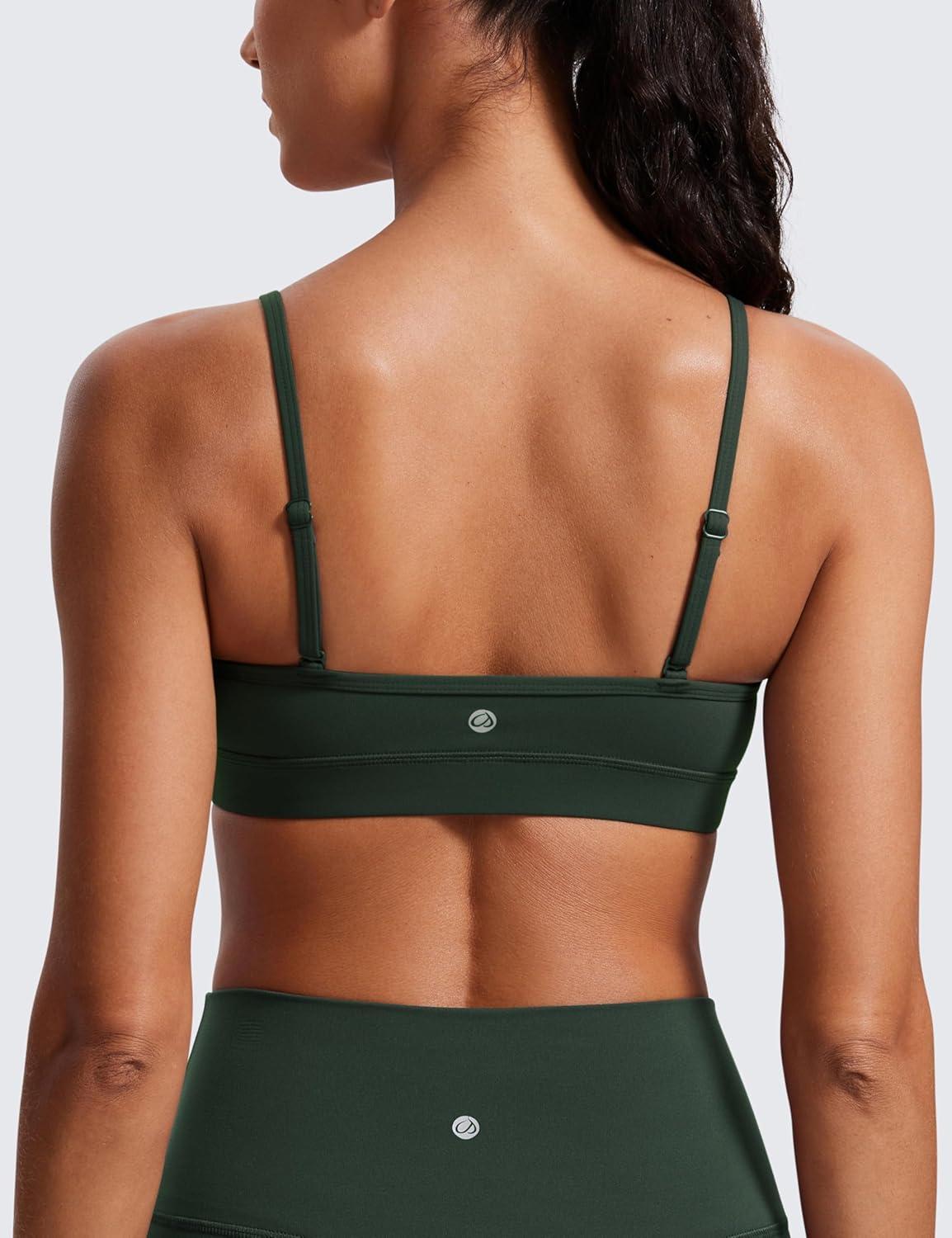 imageCRZ YOGA Butterluxe VNeck Sports Bras for Women Adjustable Thin Straps Padded Yoga Top Basic Wireless CamisoleLegend Green