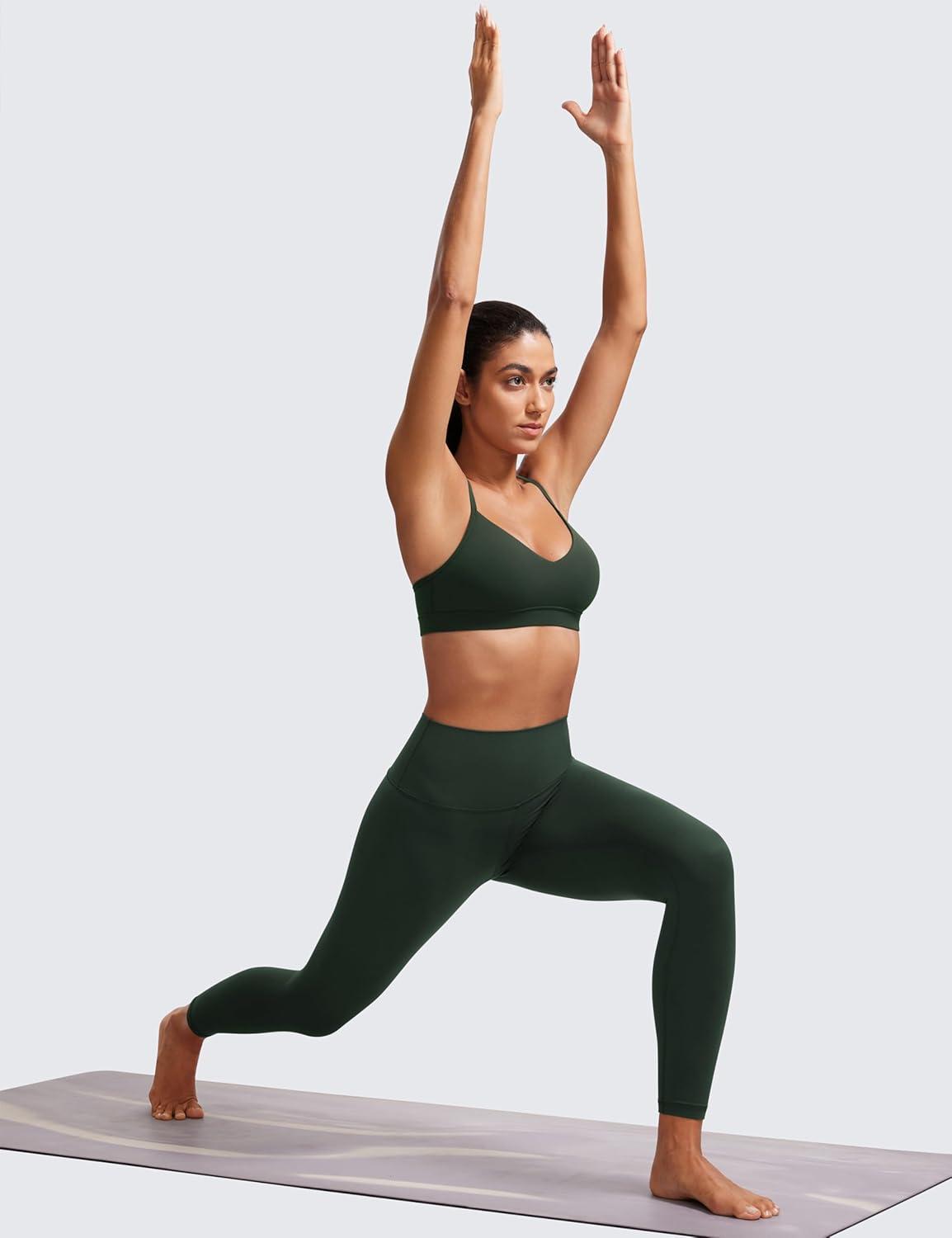 imageCRZ YOGA Butterluxe VNeck Sports Bras for Women Adjustable Thin Straps Padded Yoga Top Basic Wireless CamisoleLegend Green