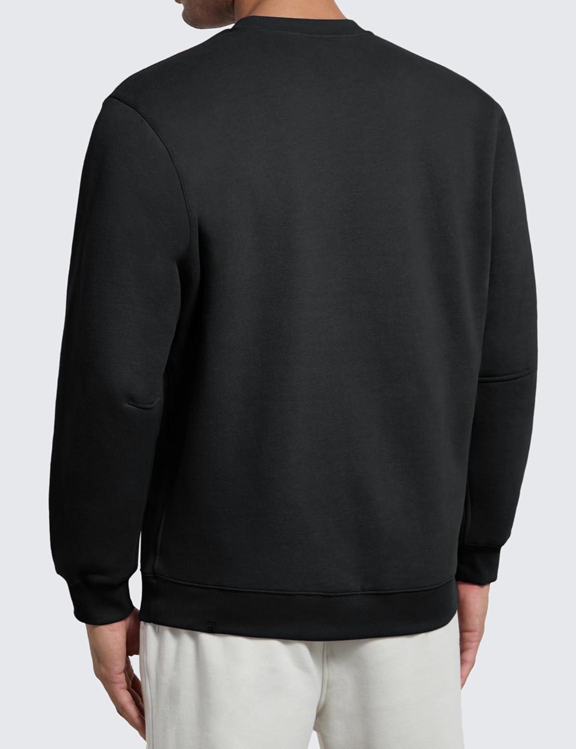 imageCRZ YOGA Cotton Fleece Lined Pullover Sweatshirts for Men Crewneck Cozy Casual Athletic Daily Workout Sweat Shirt TopsBlack