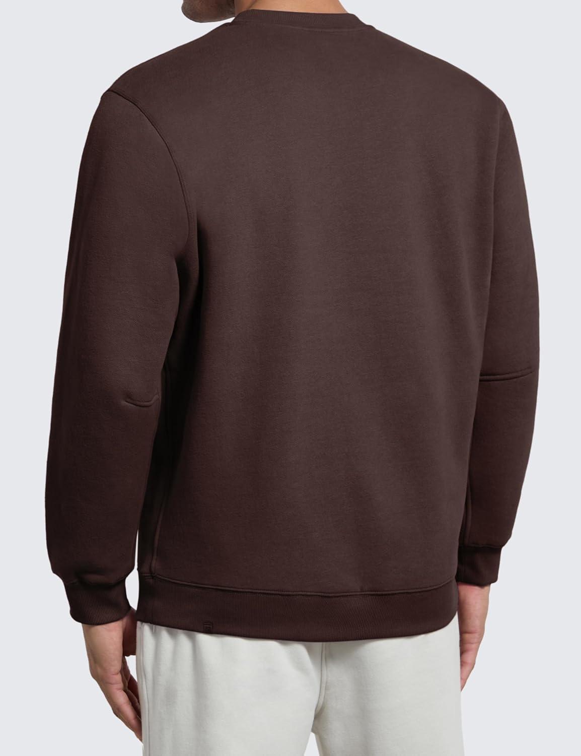 imageCRZ YOGA Cotton Fleece Lined Pullover Sweatshirts for Men Crewneck Cozy Casual Athletic Daily Workout Sweat Shirt TopsHot Fudge Brown