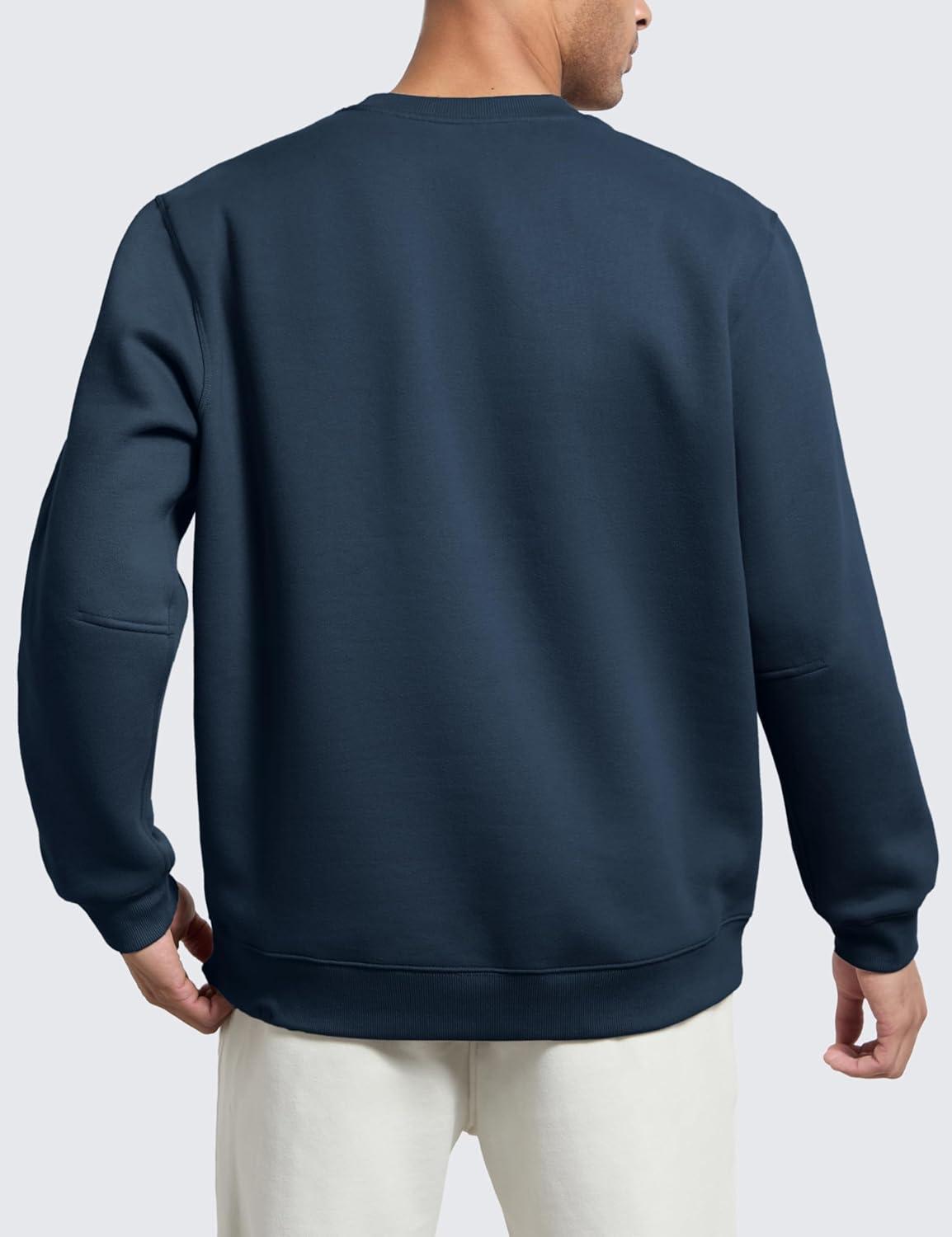 imageCRZ YOGA Cotton Fleece Lined Pullover Sweatshirts for Men Crewneck Cozy Casual Athletic Daily Workout Sweat Shirt TopsInk Blue