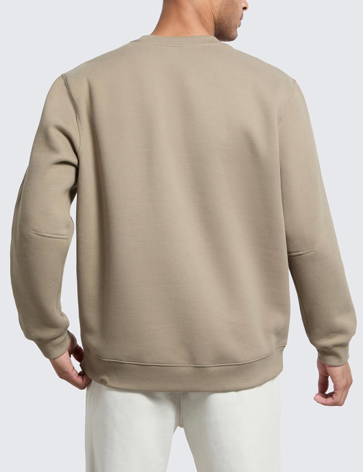 imageCRZ YOGA Cotton Fleece Lined Pullover Sweatshirts for Men Crewneck Cozy Casual Athletic Daily Workout Sweat Shirt TopsOak