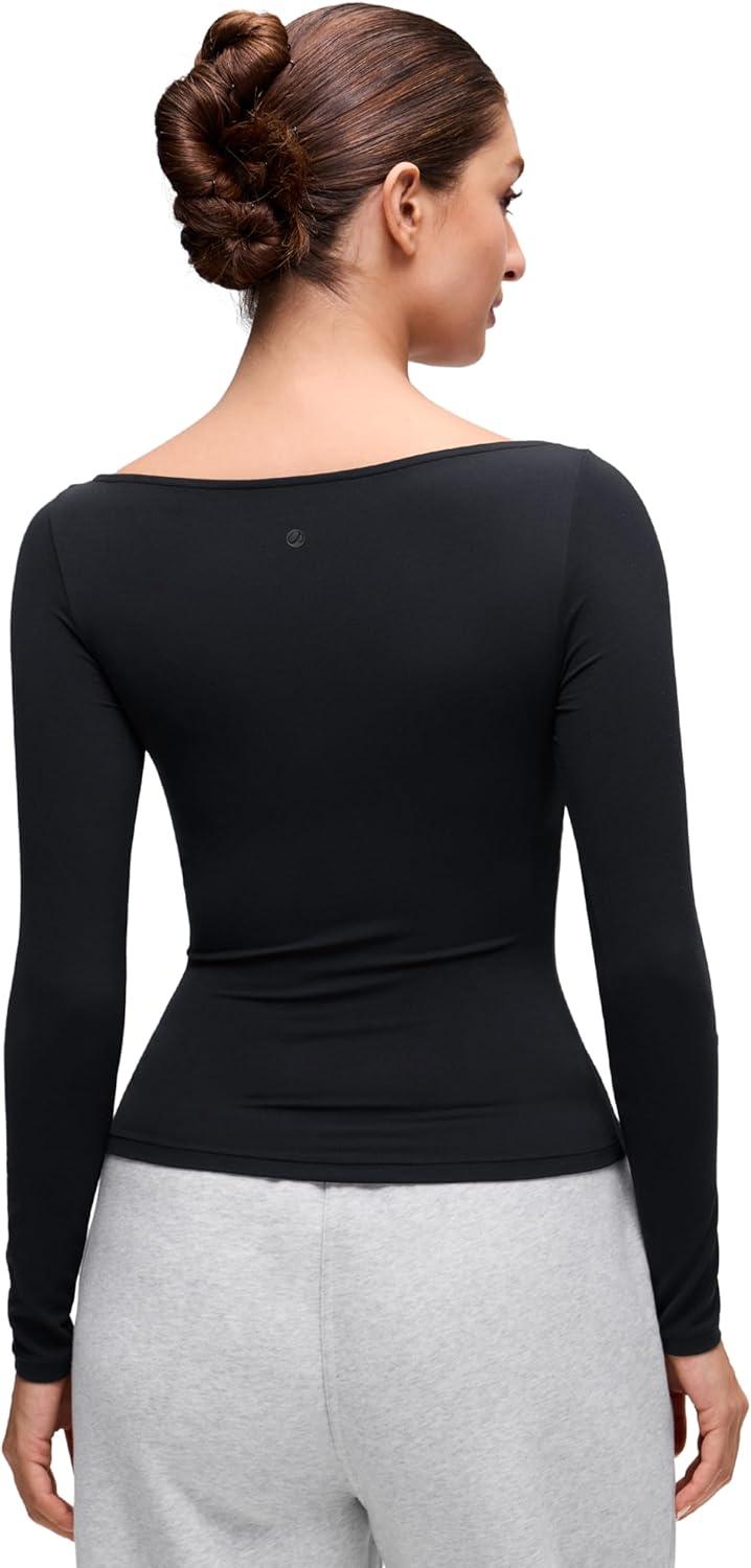 imageCRZ YOGA Softembrace Boat Neck Long Sleeve Shirts for Women Casual Going Out Tops Soft Stretchy Fitted Fall TShirtsBlack