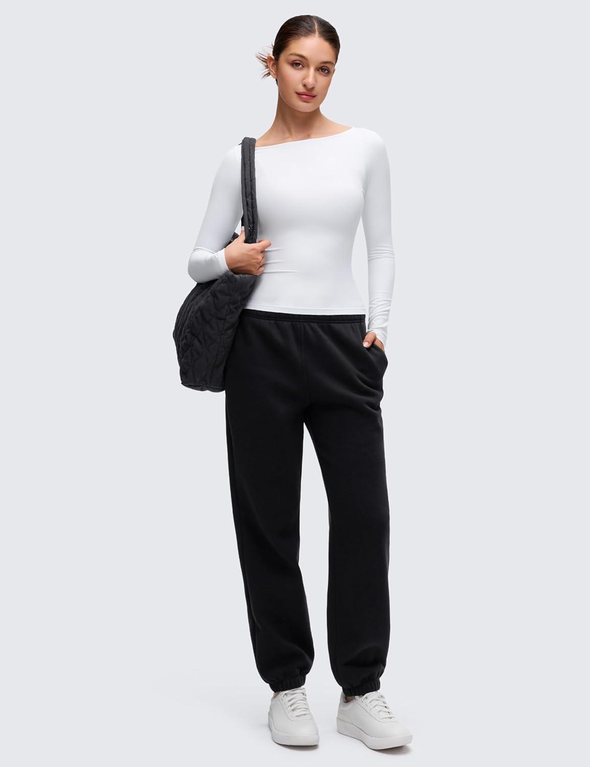 imageCRZ YOGA Softembrace Boat Neck Long Sleeve Shirts for Women Casual Going Out Tops Soft Stretchy Fitted Fall TShirtsWhite