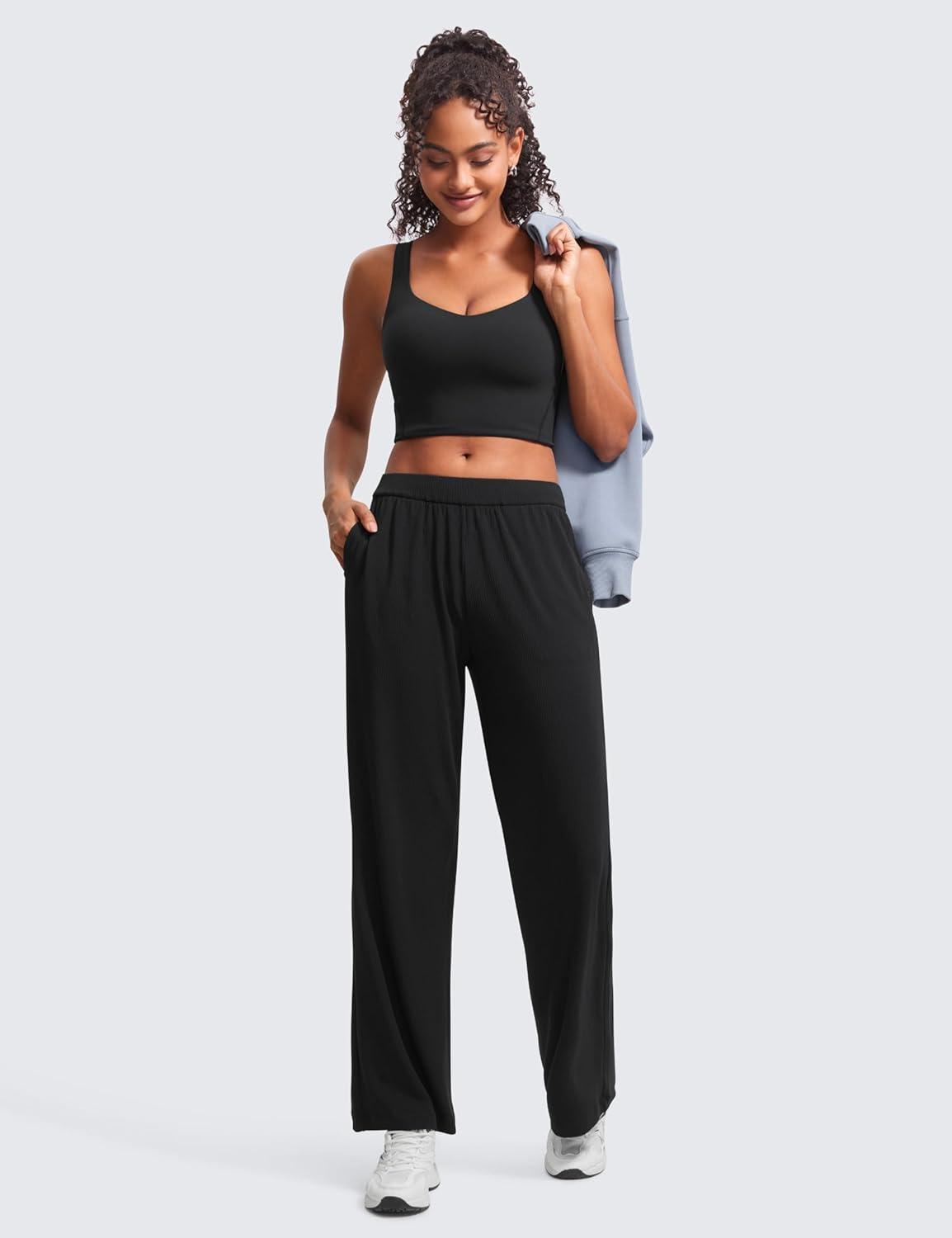 imageCRZ YOGA Softness Mold Butterluxe Longline Sports Bras for Women Molded Cup V Neck Yoga Clothes Workout Crop Tank TopBlack