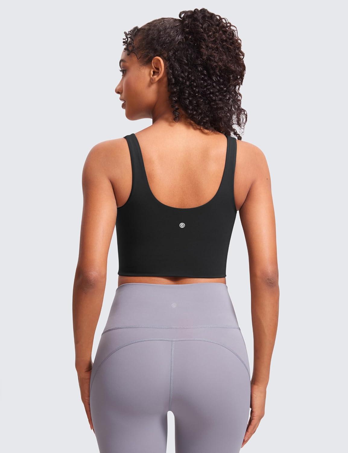 imageCRZ YOGA Softness Mold Butterluxe Longline Sports Bras for Women Molded Cup V Neck Yoga Clothes Workout Crop Tank TopBlack