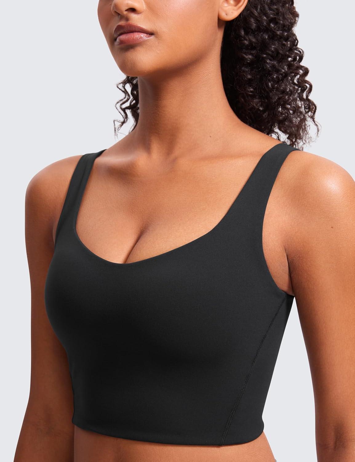 imageCRZ YOGA Softness Mold Butterluxe Longline Sports Bras for Women Molded Cup V Neck Yoga Clothes Workout Crop Tank TopBlack