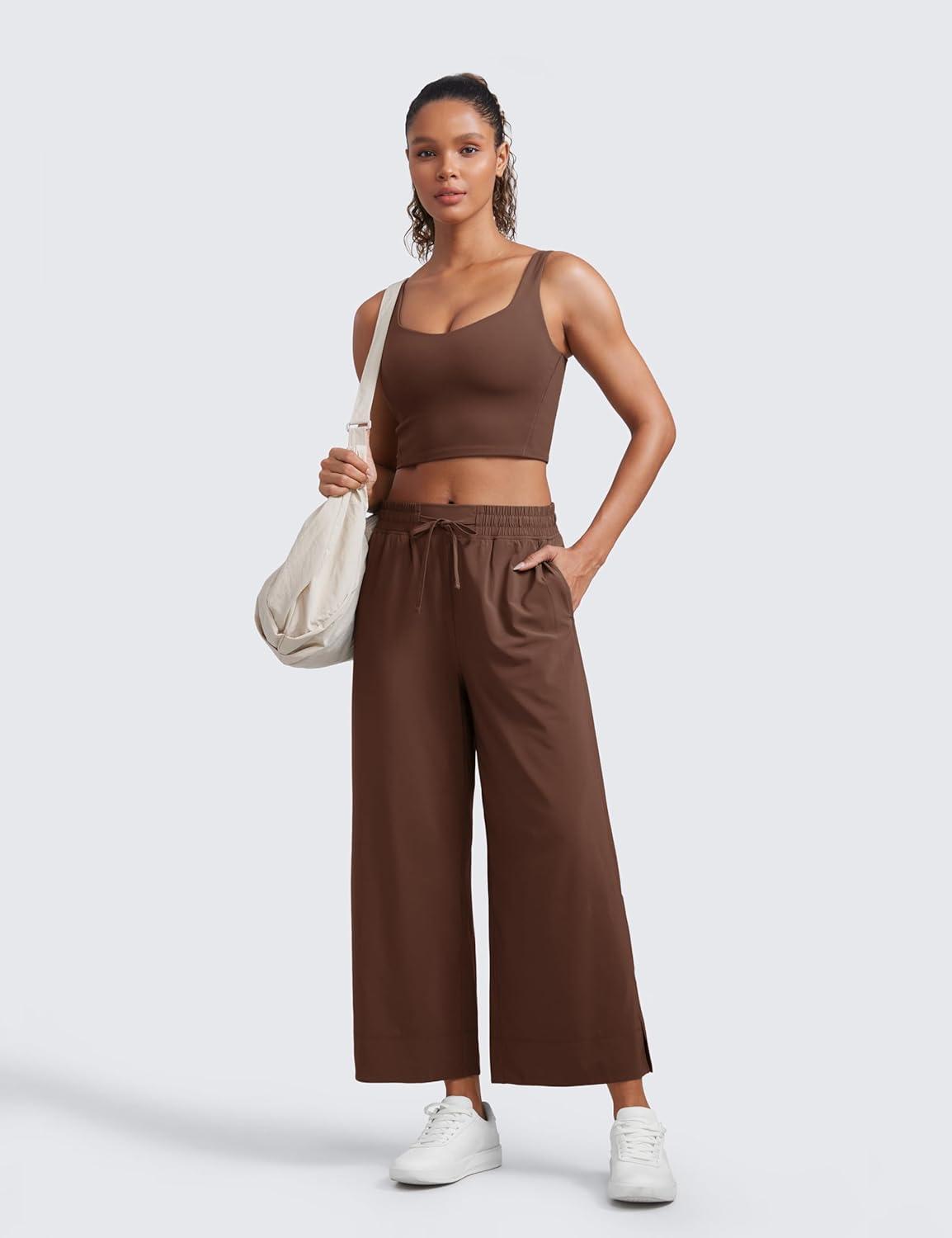 imageCRZ YOGA Softness Mold Butterluxe Longline Sports Bras for Women Molded Cup V Neck Yoga Clothes Workout Crop Tank TopCoffee Brown