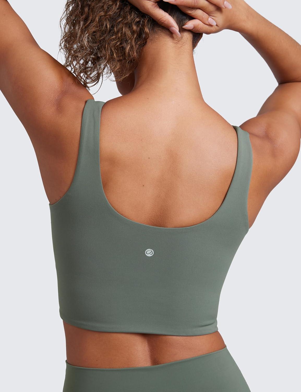 imageCRZ YOGA Softness Mold Butterluxe Longline Sports Bras for Women Molded Cup V Neck Yoga Clothes Workout Crop Tank TopGrey Sage