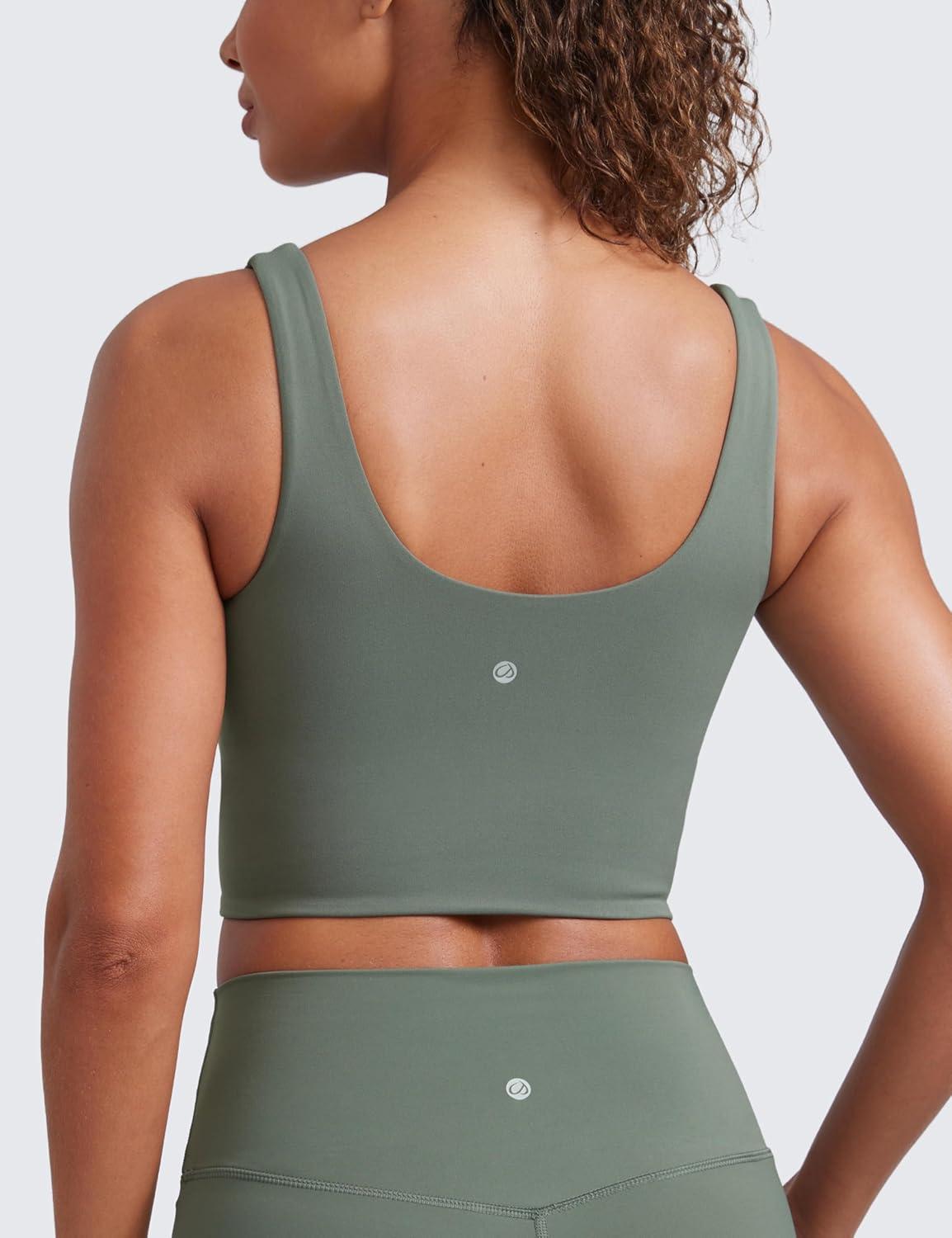 imageCRZ YOGA Softness Mold Butterluxe Longline Sports Bras for Women Molded Cup V Neck Yoga Clothes Workout Crop Tank TopGrey Sage