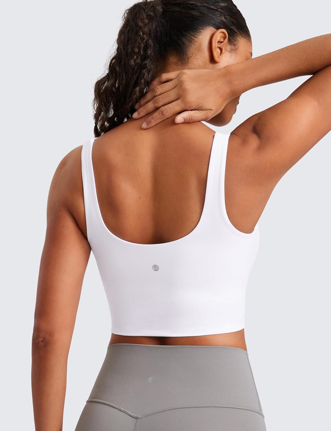 imageCRZ YOGA Softness Mold Butterluxe Longline Sports Bras for Women Molded Cup V Neck Yoga Clothes Workout Crop Tank TopWhite