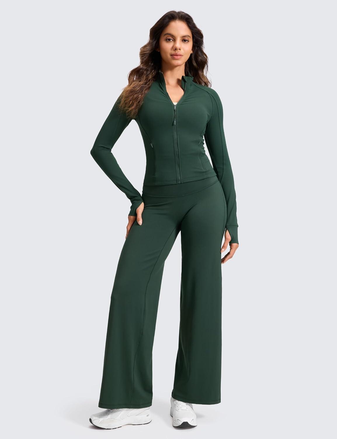 imageCRZ YOGA Softretch No Front Seam Wide Leg Pants 30quot for Women High Waisted Yoga Lounge Buttery Soft Comfy CasualLegend Green