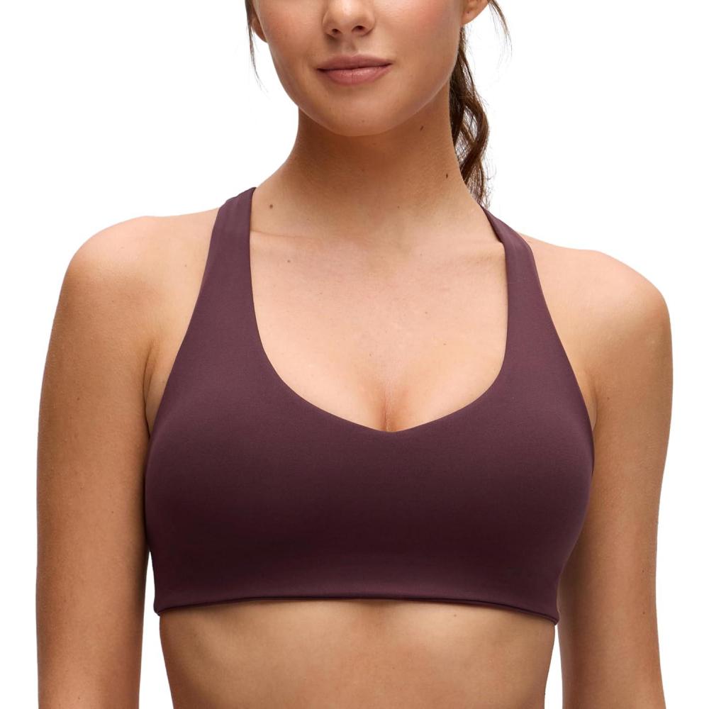 imageCRZ YOGA Butterluxe Racerback Sports Bras for Women  V Neck Supportive Padded Wireless Athletic Yoga Crop TopRipe Plum