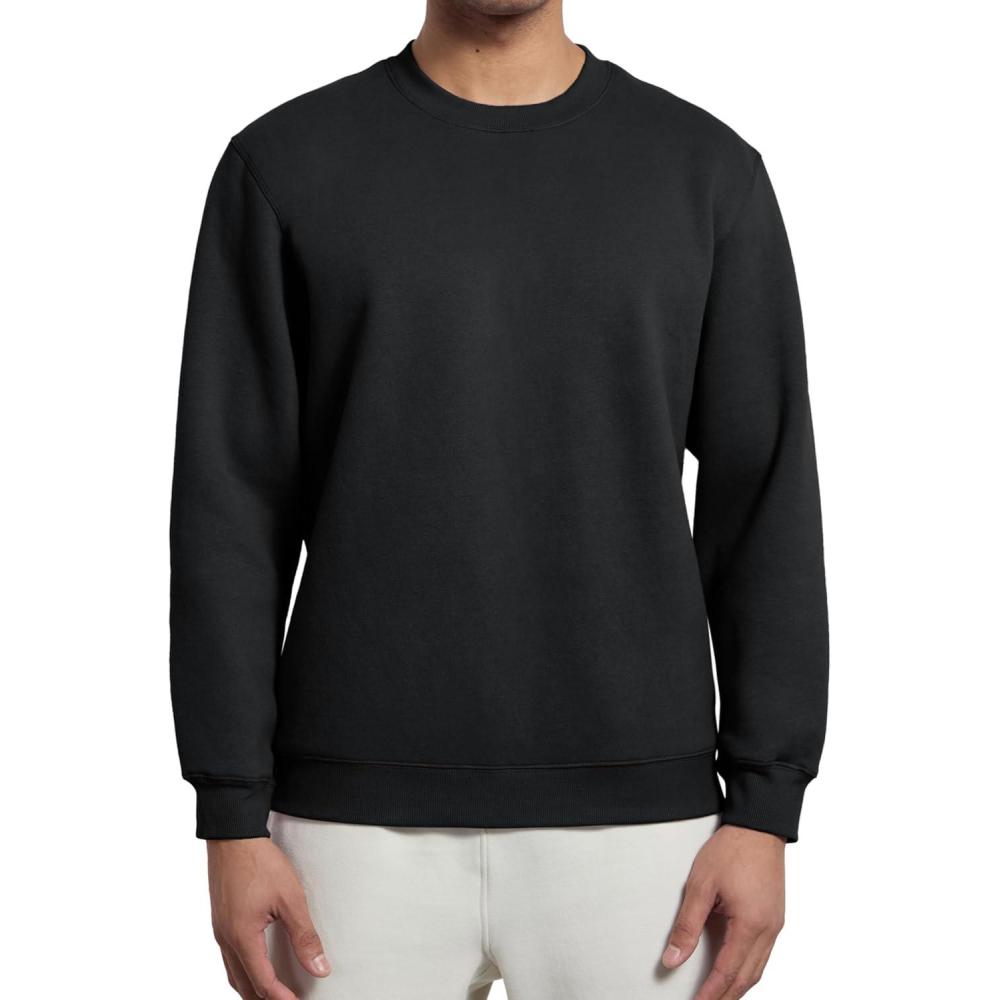 imageCRZ YOGA Cotton Fleece Lined Pullover Sweatshirts for Men Crewneck Cozy Casual Athletic Daily Workout Sweat Shirt TopsBlack