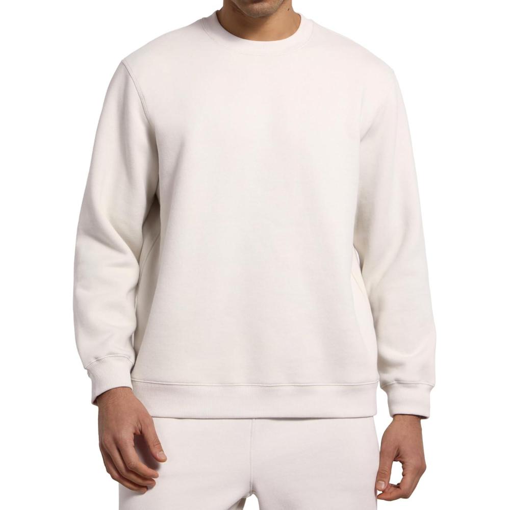 imageCRZ YOGA Cotton Fleece Lined Pullover Sweatshirts for Men Crewneck Cozy Casual Athletic Daily Workout Sweat Shirt TopsMilky White