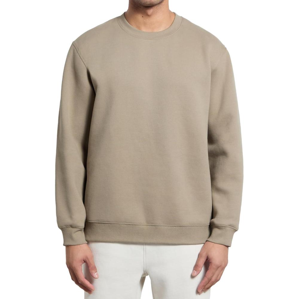 imageCRZ YOGA Cotton Fleece Lined Pullover Sweatshirts for Men Crewneck Cozy Casual Athletic Daily Workout Sweat Shirt TopsOak