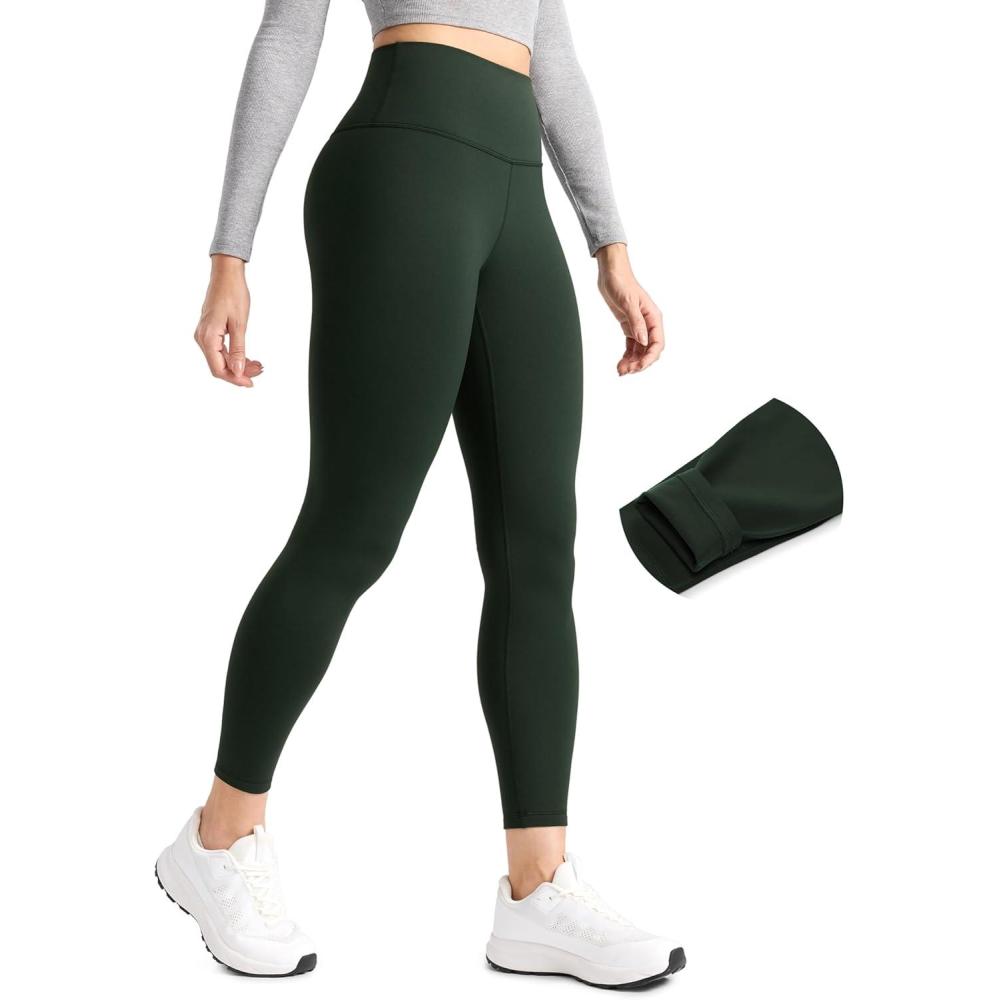 imageCRZ YOGA Matte Fleece Lined Leggings 25 Thermal Casual Lounge Workout Womens Yoga High Waisted Pants Winter WarmLegend Green