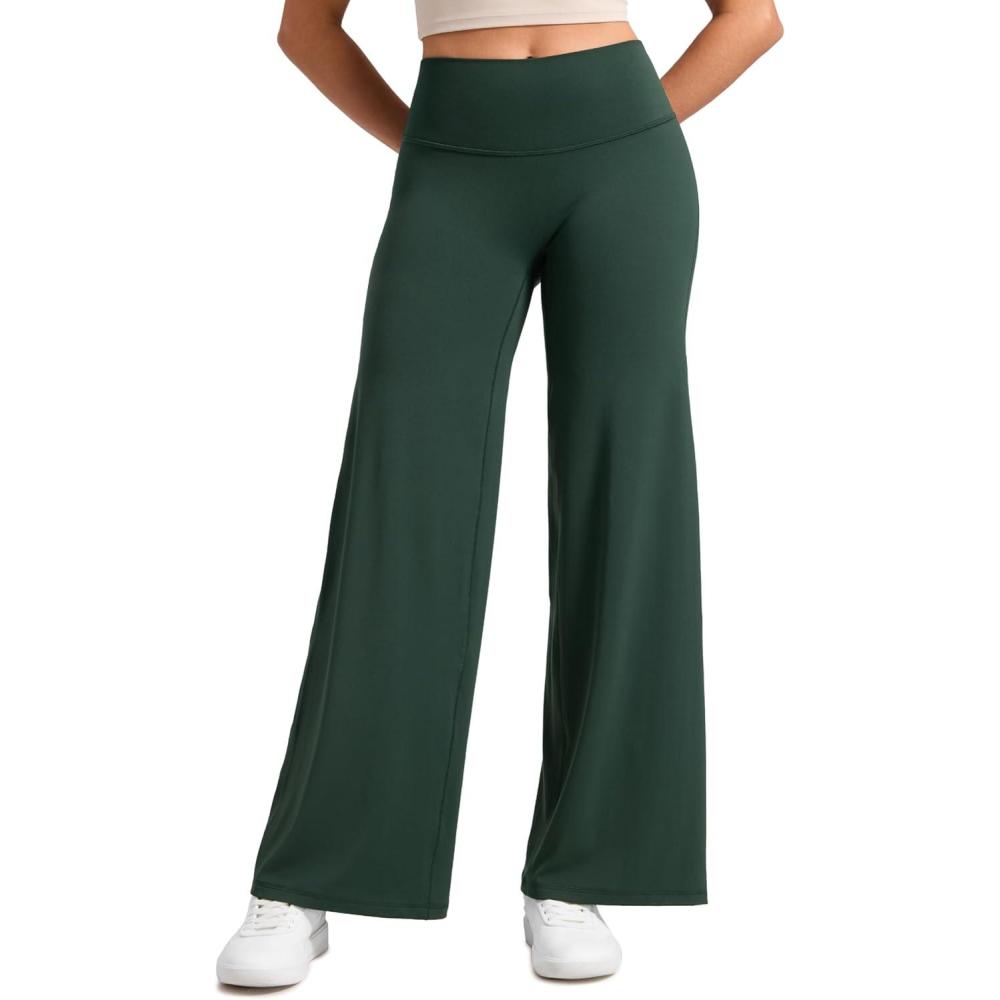 imageCRZ YOGA Softretch No Front Seam Wide Leg Pants 30quot for Women High Waisted Yoga Lounge Buttery Soft Comfy CasualLegend Green