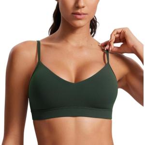 CRZ YOGA Butterluxe V-Neck Sports Bras for Women – Adjustable Thin Straps Padded Yoga Top Basic Wireless Camisole(Legend Green)
