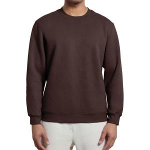 CRZ YOGA Cotton Fleece Lined Pullover Sweatshirts for Men – Crewneck Cozy Casual Athletic Daily Workout Sweat Shirt Tops(Hot Fudge Brown)