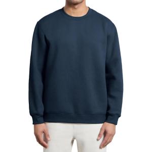 CRZ YOGA Cotton Fleece Lined Pullover Sweatshirts for Men – Crewneck Cozy Casual Athletic Daily Workout Sweat Shirt Tops(Ink Blue)