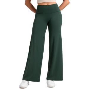 CRZ YOGA Softretch No Front Seam Wide Leg Pants 30″ for Women – High Waisted Yoga Lounge Buttery Soft Comfy Casual(Legend Green)