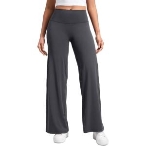 CRZ YOGA Softretch No Front Seam Wide Leg Pants 30″ for Women – High Waisted Yoga Lounge Buttery Soft Comfy Casual(Mysterious Grey)