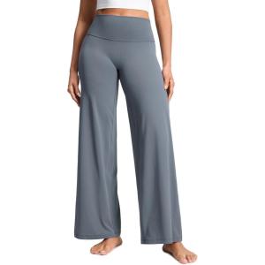 CRZ YOGA Softretch No Front Seam Wide Leg Pants 30″ for Women – High Waisted Yoga Lounge Buttery Soft Comfy Casual(Solar Grey)