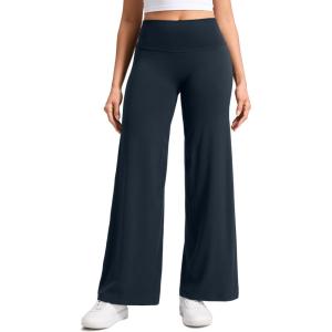 CRZ YOGA Softretch No Front Seam Wide Leg Pants 30″ for Women – High Waisted Yoga Lounge Buttery Soft Comfy Casual(True Navy)