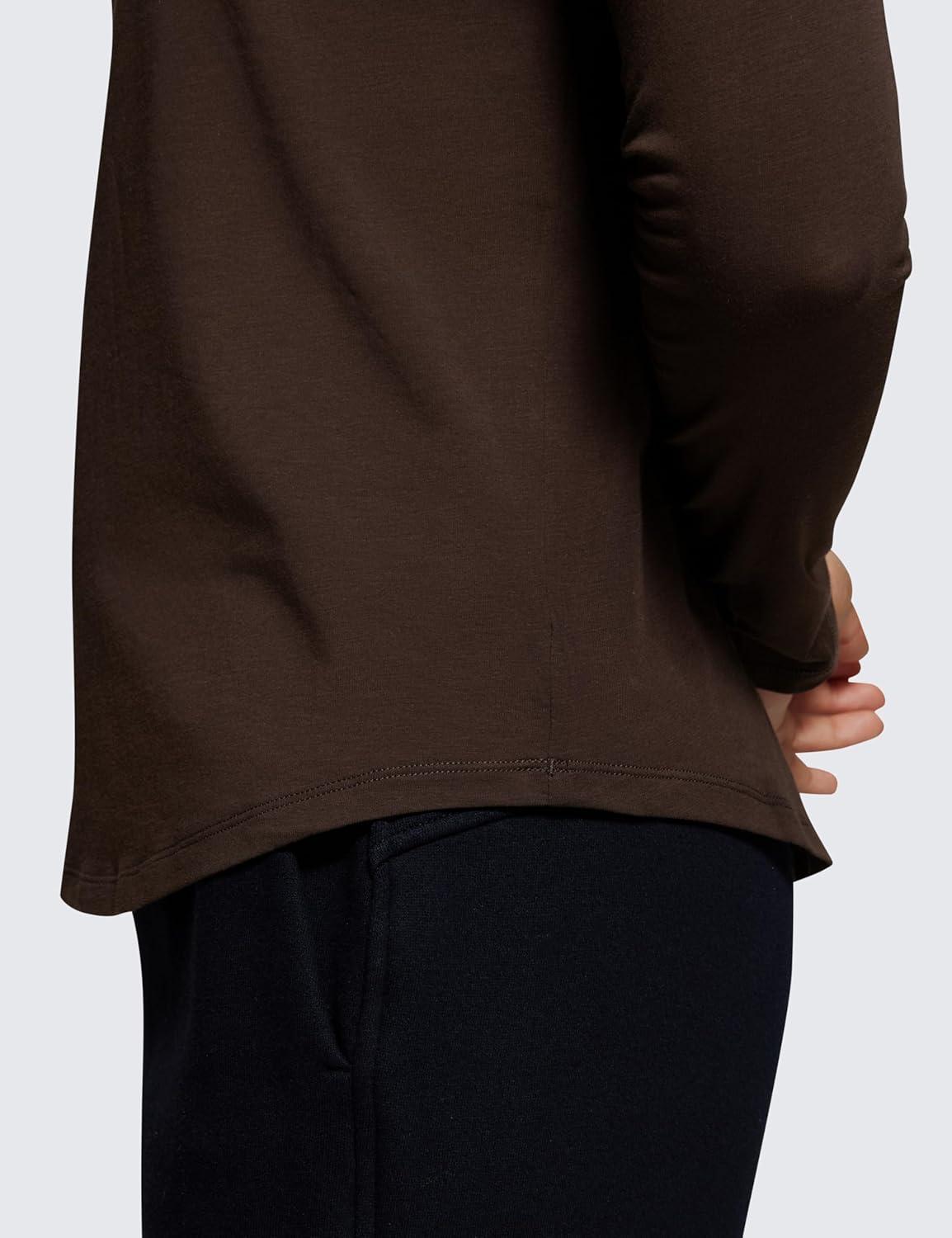 imageCRZ YOGA Pima Cotton Crewneck Long Sleeve Shirts for Women Workout Athletic Yoga Casual Tops Soft Plain TShirtHot Fudge Brown