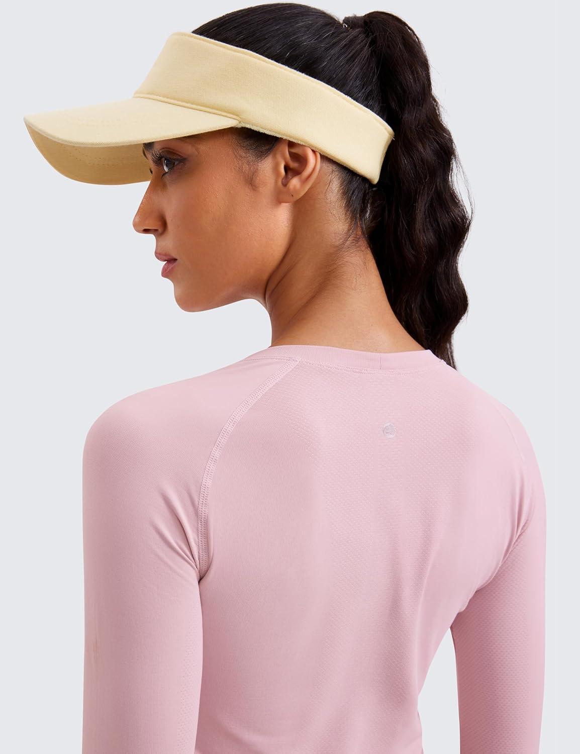 imageCRZ YOGA Seamless Long Sleeve Shirts for Women Waist Length Workout Athletic Running Gym Yoga Tops Crewneck BreathableRose Blush