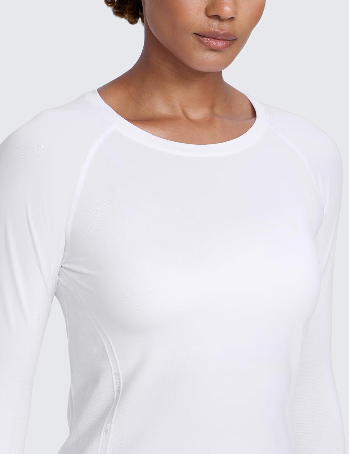 imageCRZ YOGA Seamless Long Sleeve Shirts for Women Waist Length Workout Athletic Running Gym Yoga Tops Crewneck BreathableWhite