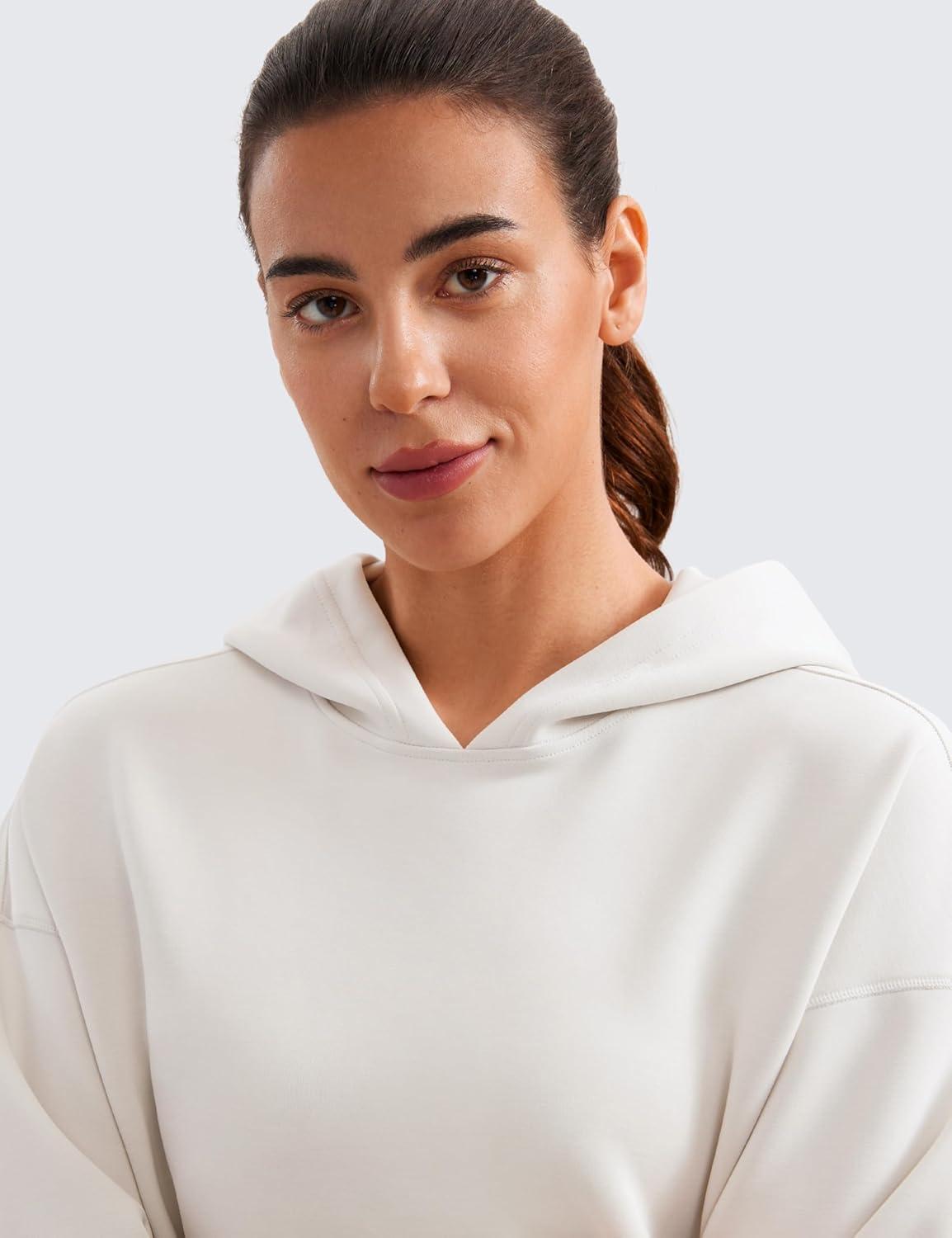 imageCRZ YOGA SoftAura Cropped Hoodies for Women Long Sleeve Pullover Basic Workout Casual Hooded SweatshirtsMilky White