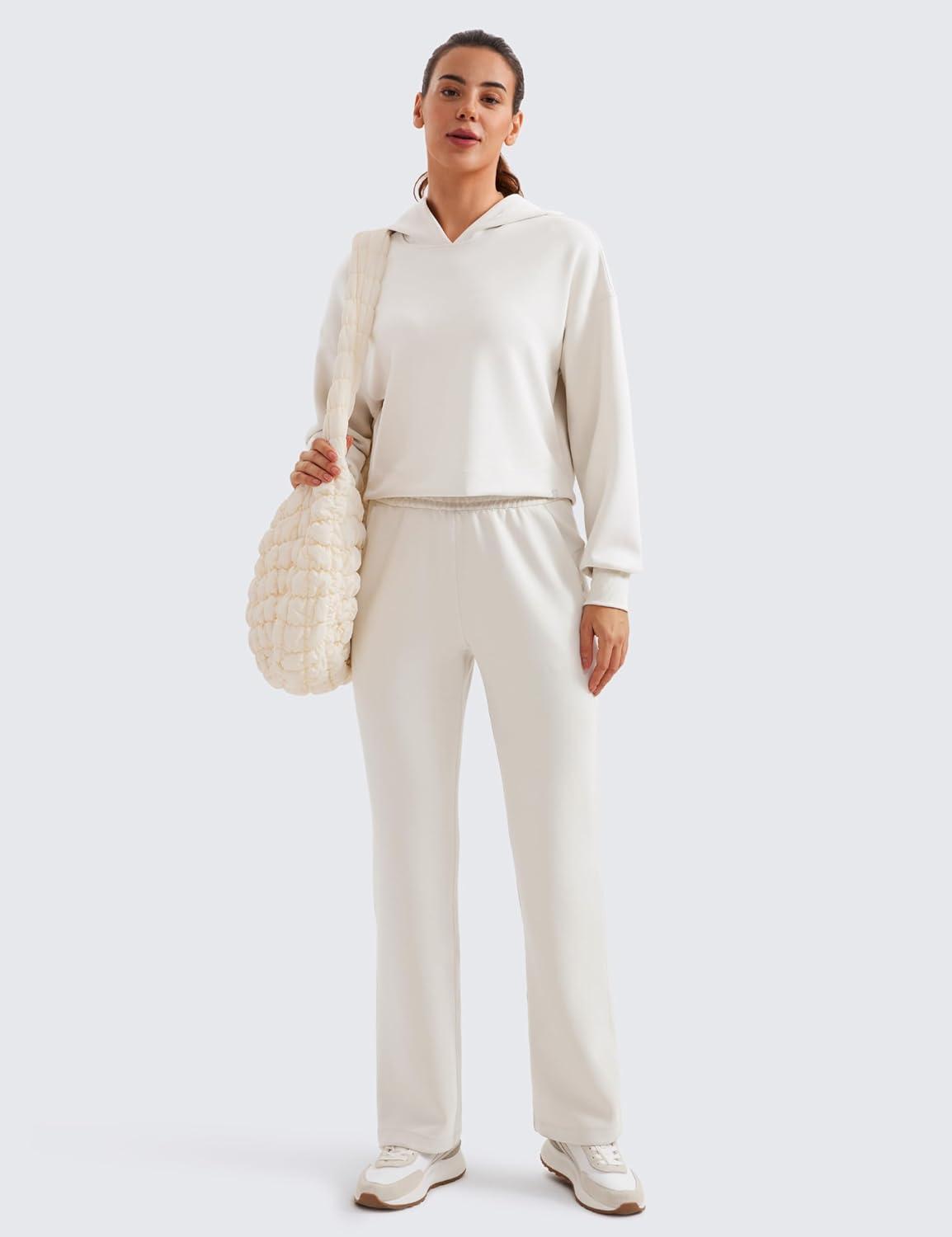 imageCRZ YOGA SoftAura Cropped Hoodies for Women Long Sleeve Pullover Basic Workout Casual Hooded SweatshirtsMilky White