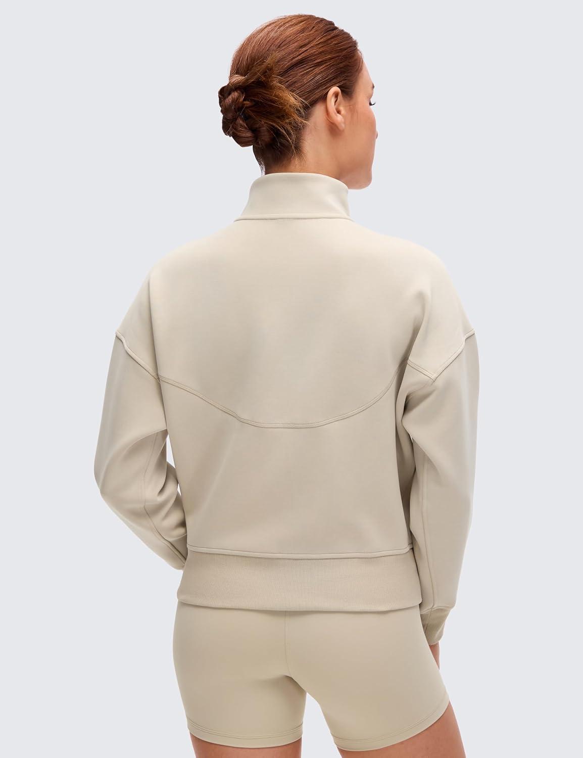 imageCRZ YOGA SoftAura Full Zip Sweatshirt for Women Workout Casual Zipper Funnel Neck Sweat Shirts Jackets with PocketsMojave Tan